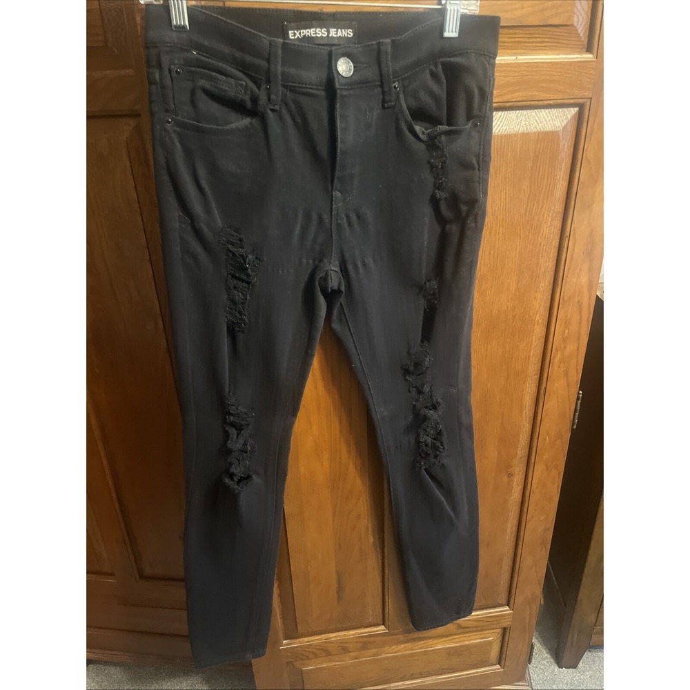 Express Jeans‎ Black Size 4 Distressed Stretch Legging Mid-Rise 29 Length